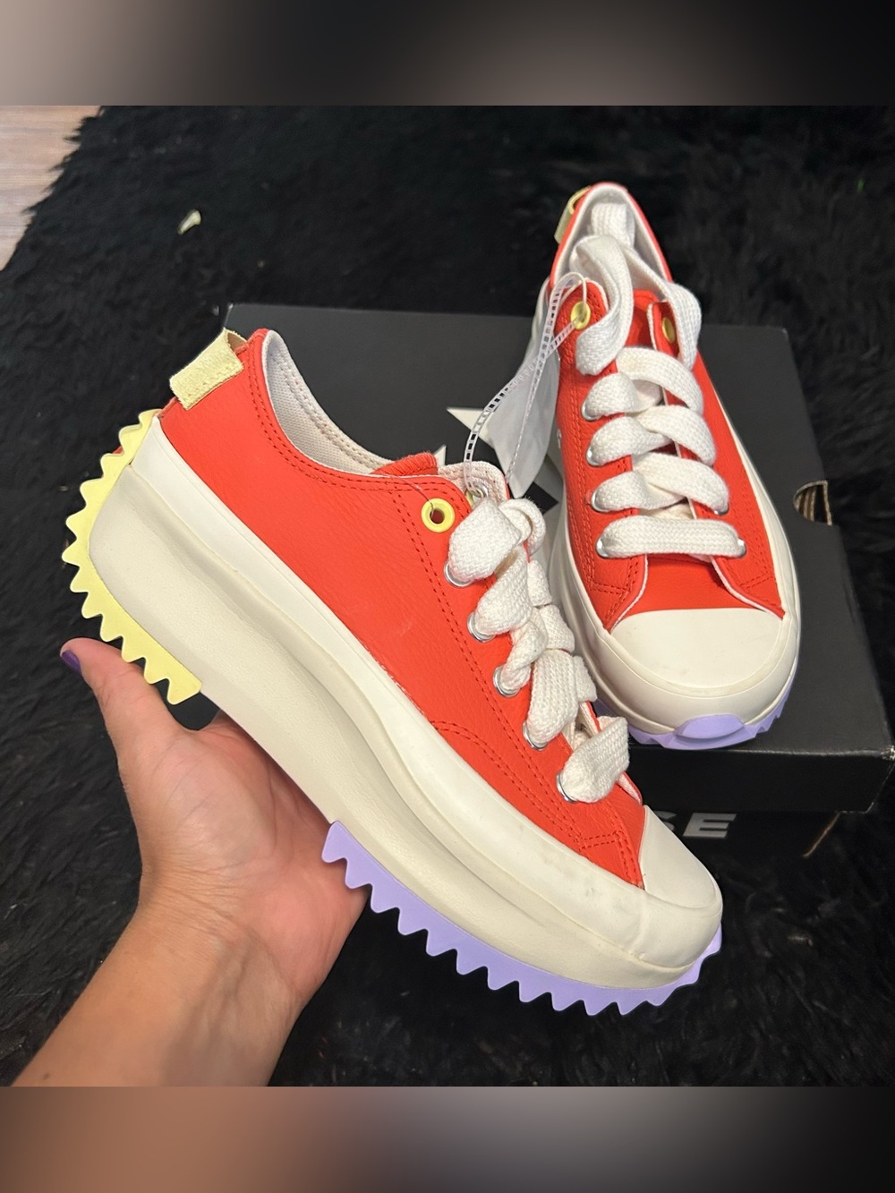 CONVERSE Run Star Hike Platform Low 'Color Pop - Vermillion Red' leather shoes 7 - Picture 2 of 8